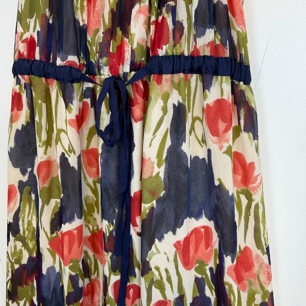 Mouliette Soeurs Anthropologie 100% Silk Mini Floral Dress Beige Blue - 4 - Picture 4 of 9